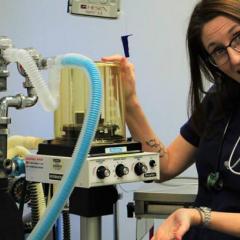 Nurse standing next to equipement