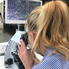 Lady using microscope